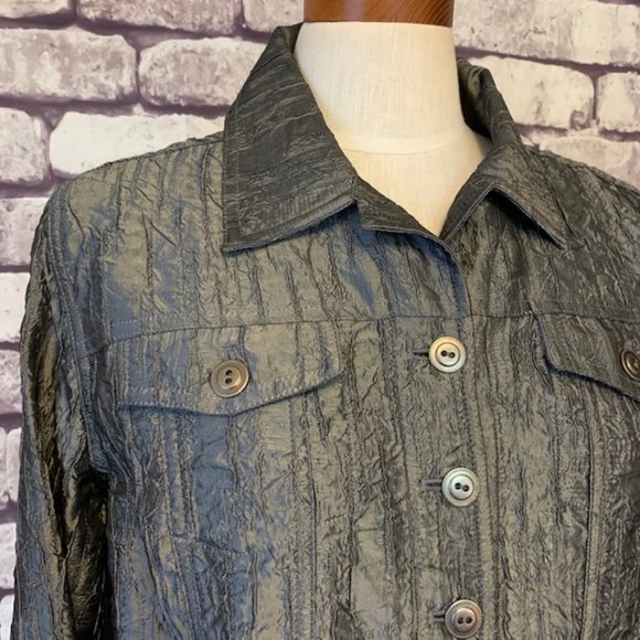 Chico's Shiny Puckered Fabric Jacket Size L - Picture 2 of 12